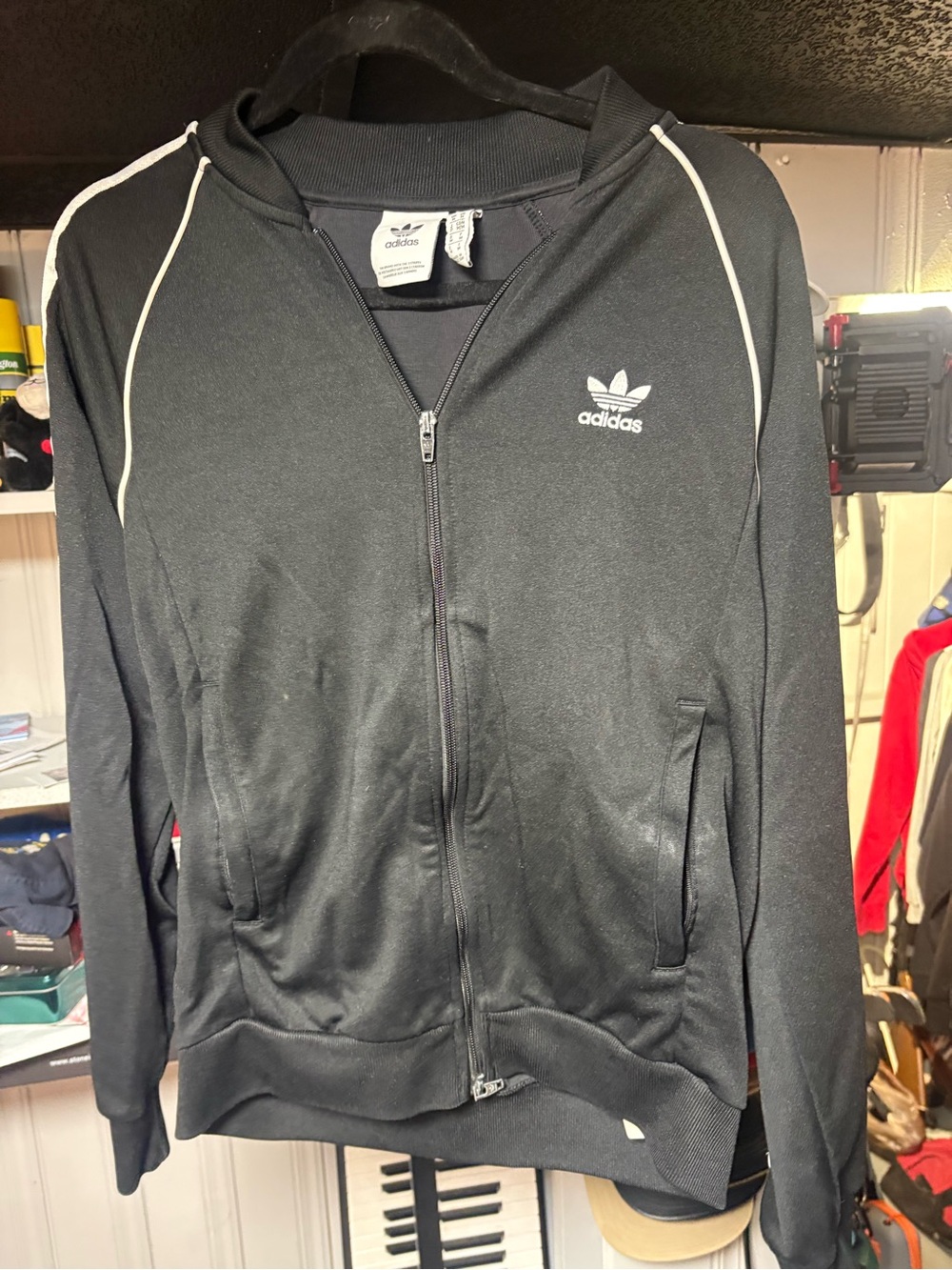 adidas Black Bomber-Style Track Jacket with White Piping
